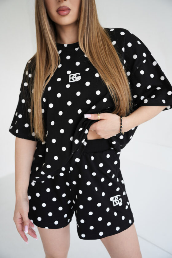 T-SHIRT DAMSKI BG DOTS | CZARNY - BIAŁY KROPKI