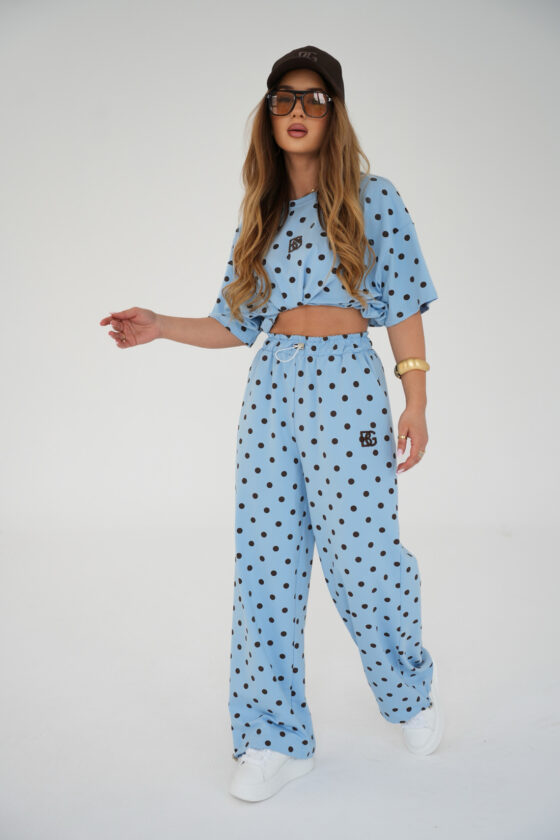 Spodnie damskie polka dot błękit / czekolada – BG BUBU