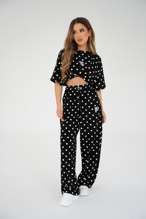 Spodnie damskie polka dot czarne / białe – BG BUBU