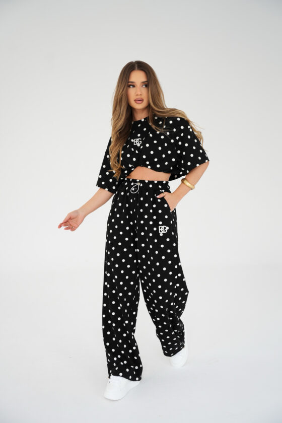 Spodnie damskie polka dot czarne / białe – BG BUBU