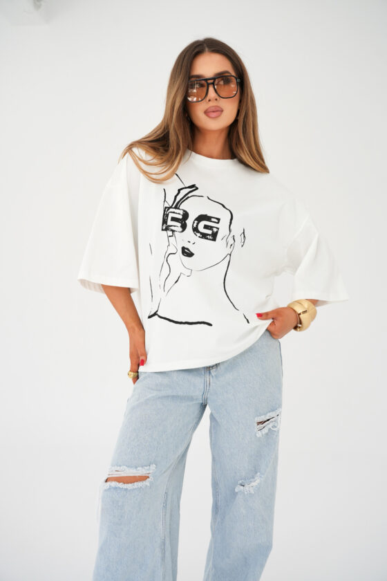 T-shirt Damski Oversize BG FACETIME Biały