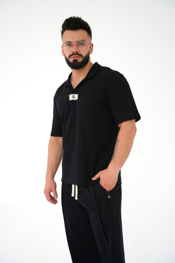 T-shirt męski polo bawełniany BG BOOST – czarny
