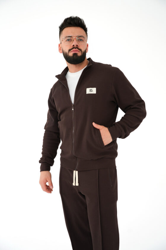 Bluza męska rozpinana bez kaptura bawełniana BG REY – gorzka czekolada
