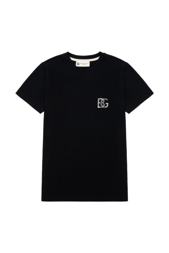 T-shirt męski slim fit z przetartym nadrukiem BG DUST – czarny