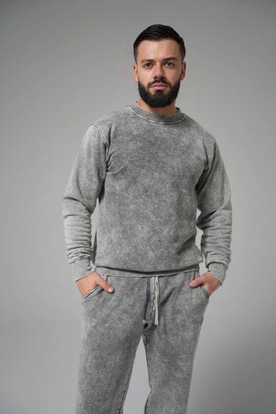 Bluza męska bez kaptura z efektem sprania BG CARTER – szary