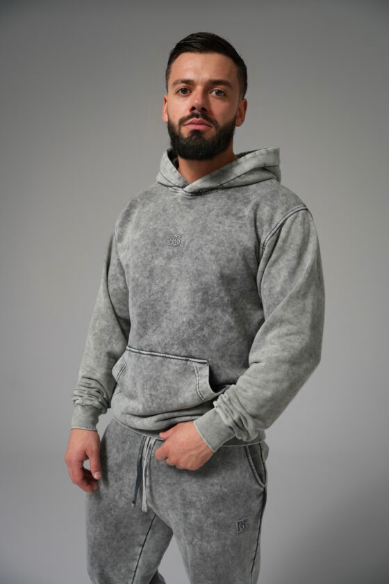 Bluza męska z kapturem z efektem sprania BG HUNTER – szary