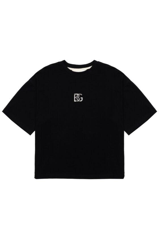 T-shirt damski oversize boxy fit z przetartym nadrukiem BG FADED – czarny
