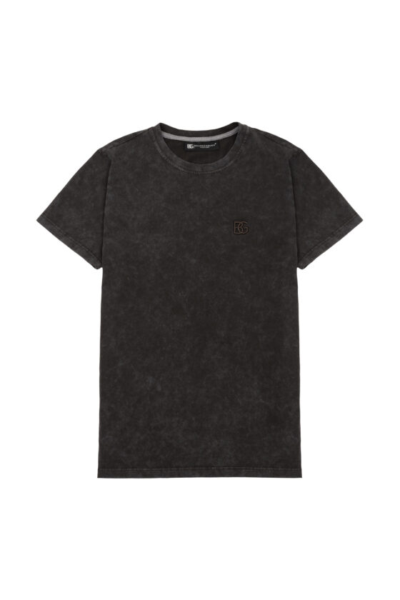 T-shirt męski slim fit z efektem sprania BG DEAN – gorzka czekolada
