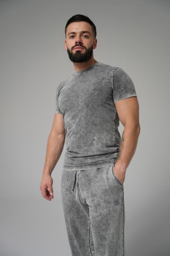 T-shirt męski slim fit z efektem sprania BG DEAN – szary
