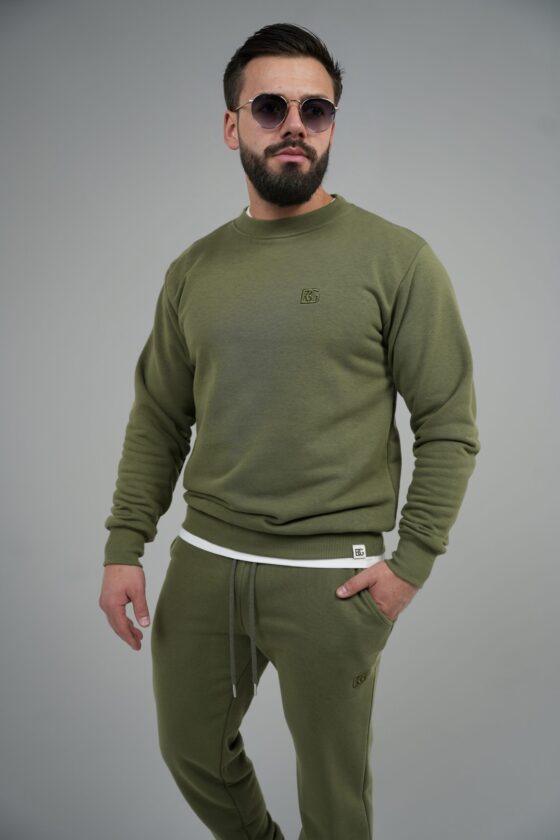Bluza męska bez kaptura z haftem 3D BG FRAME – oliwka