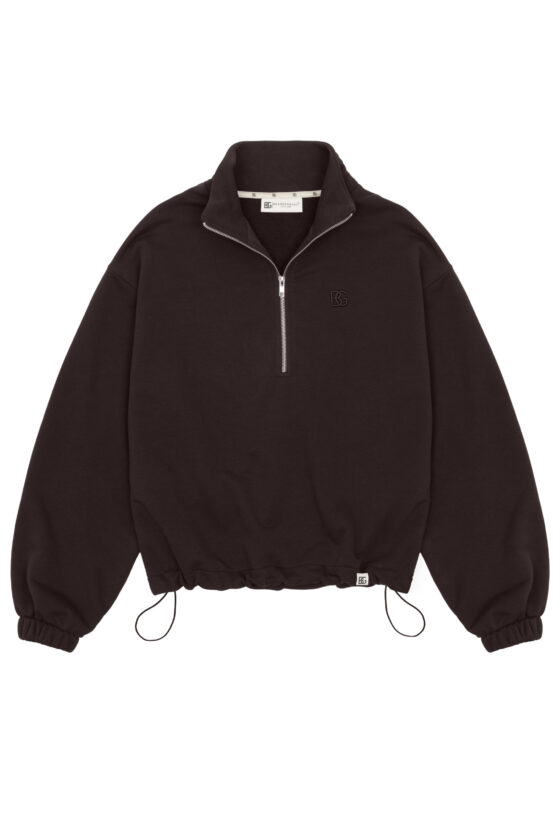 Bluza damska half-zip ze stójką BG PIVOT – gorzka czekolada