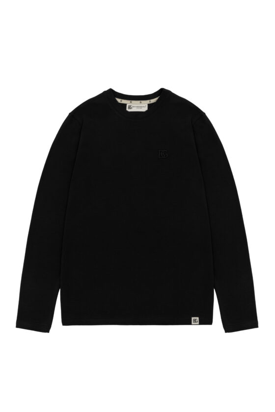 T-shirt longsleeve męski slim fit z haftem BG LINE – czarny