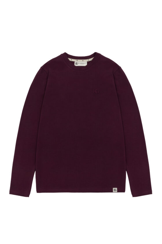 T-shirt longsleeve męski slim fit z haftem BG LINE – bordo