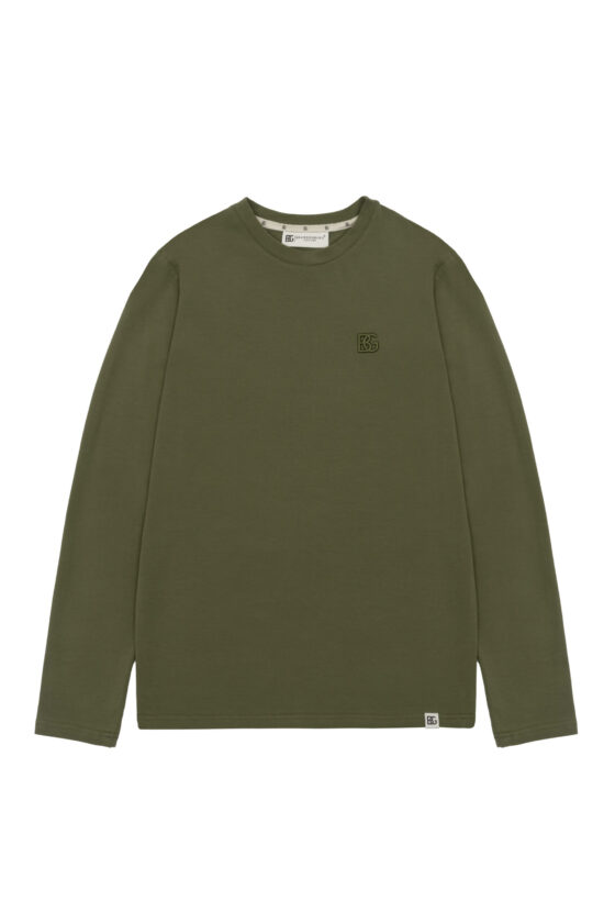 T-shirt longsleeve męski slim fit z haftem BG LINE – oliwka