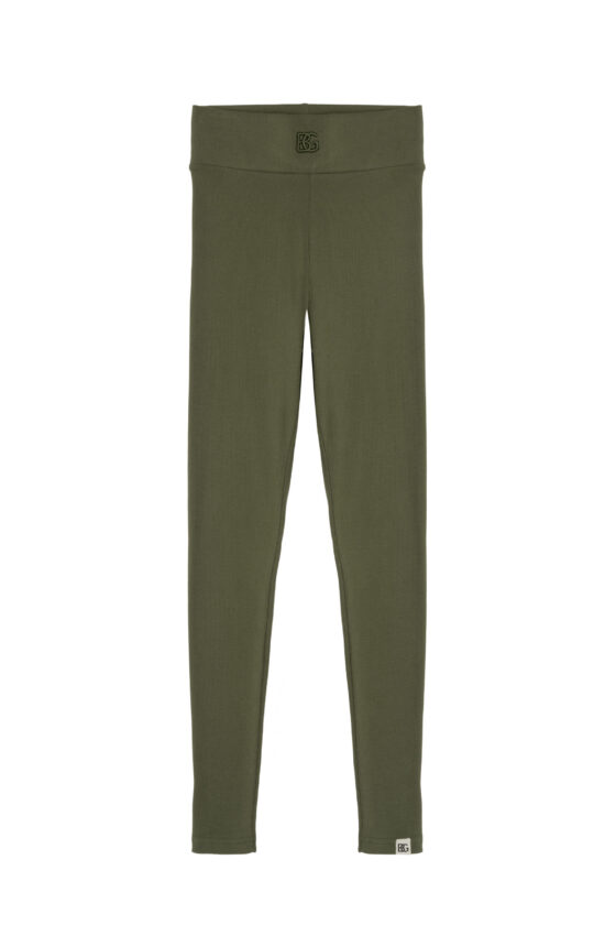 Legginsy damskie prążkowane z wysokim stanem BG SCULPT – oliwka