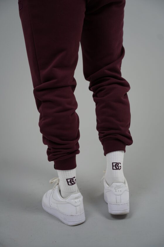 Skarpetki unisex z monogramem BG STEP – białe / wzór bordo