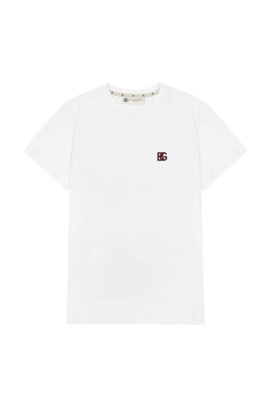 T-shirt męski slim fit z haftem 3D BG FORM – biały z bordowym haftem