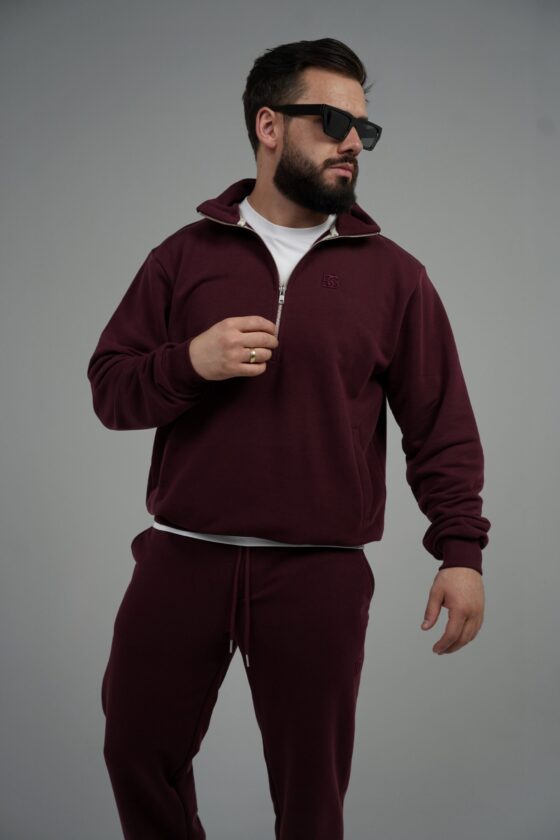 Bluza męska half-zip ze stójką BG SHIFT – bordo