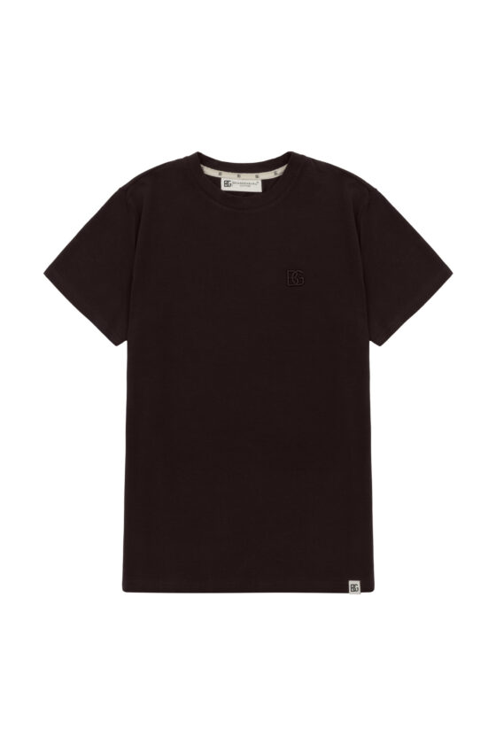 T-shirt męski slim fit z haftem 3D BG FORM – gorzka czekolada