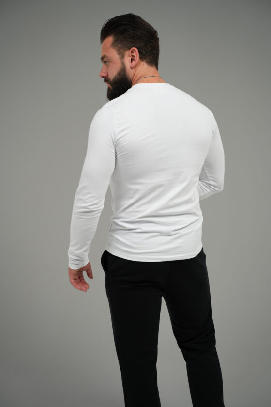 T-shirt longsleeve męski slim fit z haftem BG LINE – biały