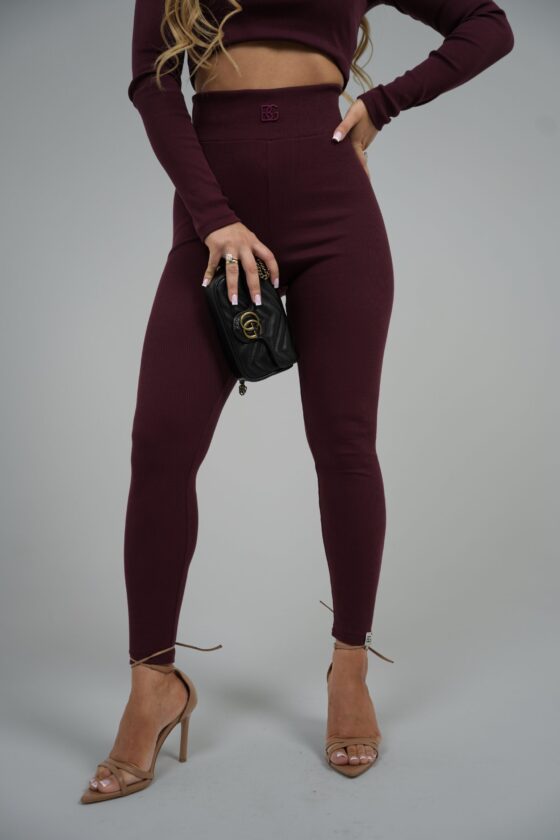 Legginsy damskie prążkowane z wysokim stanem BG SCULPT – bordo