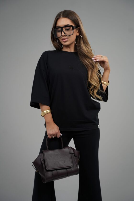 T-shirt damski oversize z haftem BG DRAPE – czarny