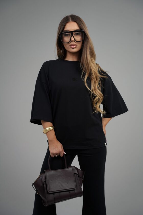 T-shirt damski oversize z haftem BG DRAPE – czarny